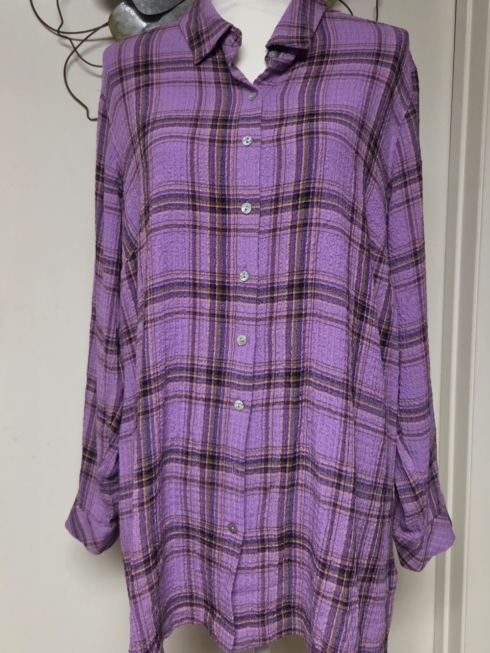 J. Jill Lavender Plaid Button-Front Shirt